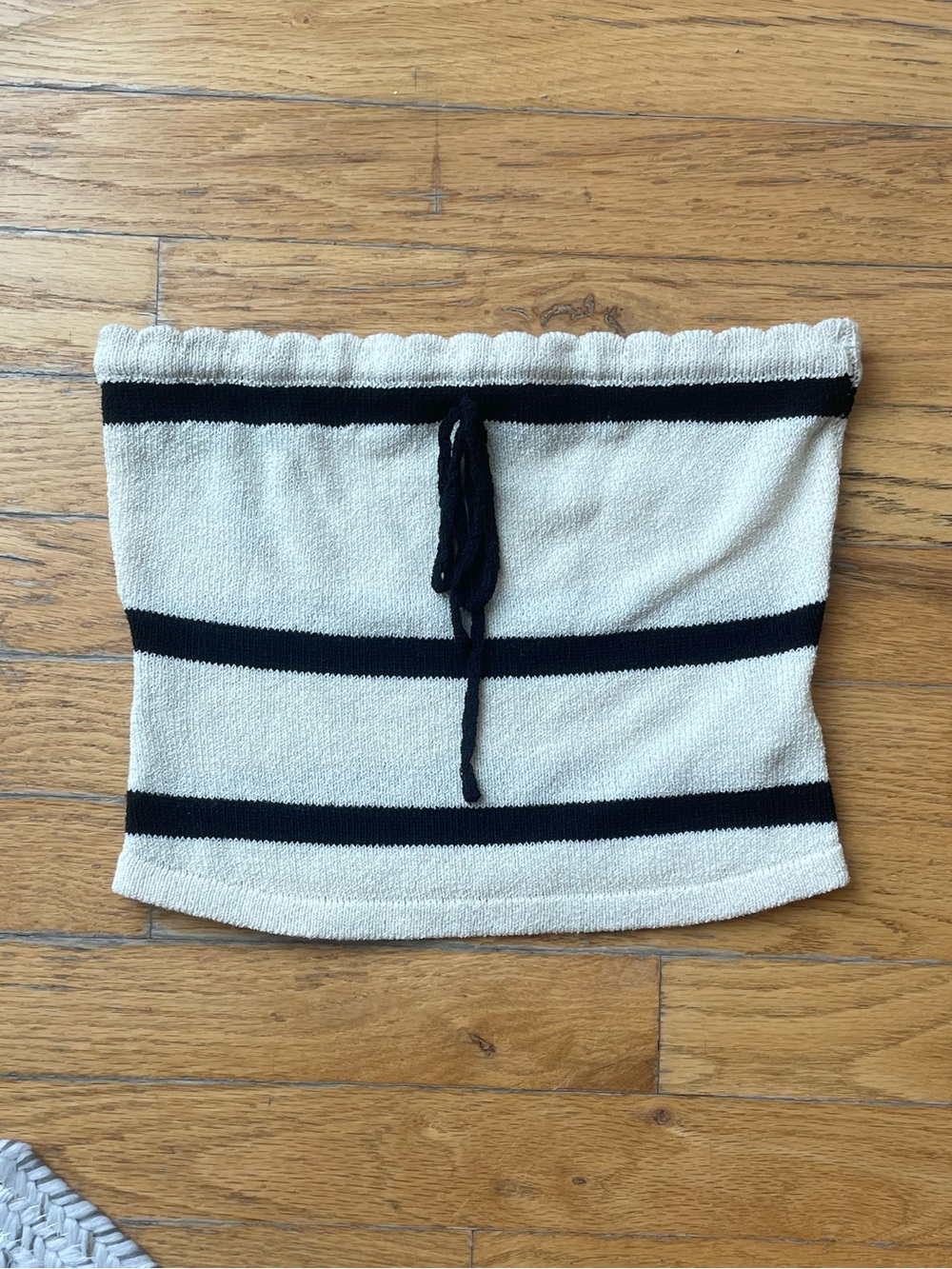 Cream and Black Striped Knit Tube Top